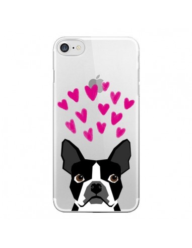 Coque iPhone 7/8 et SE 2020 Boston Terrier Coeurs Chien Transparente - Pet Friendly