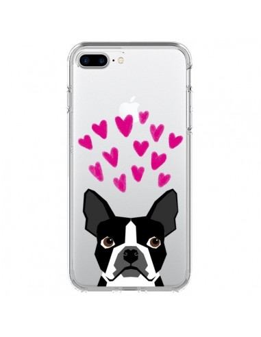 Coque iPhone 7 Plus et 8 Plus Boston Terrier Coeurs Chien Transparente - Pet Friendly