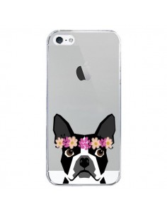 Coque iPhone 5/5S et SE Boston Terrier Fleurs Chien...