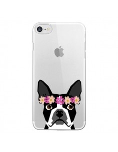 Coque iPhone 7/8 et SE 2020 Boston Terrier Fleurs Chien...