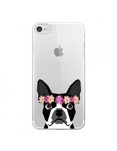 Coque iPhone 7/8 et SE 2020 Boston Terrier Fleurs Chien Transparente - Pet Friendly