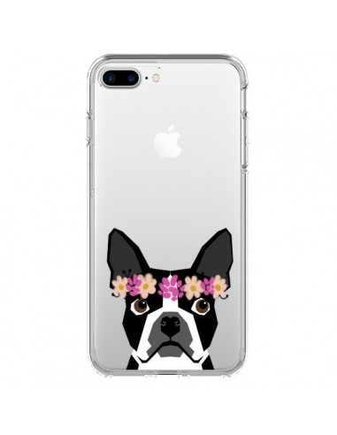 Coque iPhone 7 Plus et 8 Plus Boston Terrier Fleurs Chien Transparente - Pet Friendly