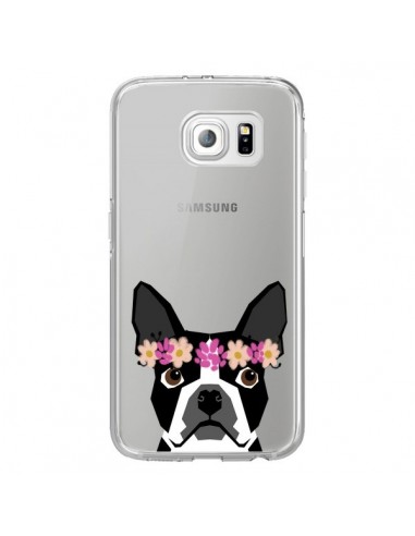 Coque Boston Terrier Fleurs Chien Transparente pour Samsung Galaxy S6 Edge - Pet Friendly