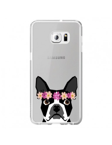 Coque Boston Terrier Fleurs Chien Transparente pour Samsung Galaxy S6 Edge Plus - Pet Friendly