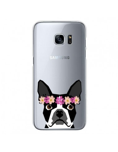 Coque Boston Terrier Fleurs Chien Transparente pour Samsung Galaxy S7 - Pet Friendly