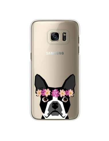 Coque Boston Terrier Fleurs Chien Transparente pour Samsung Galaxy S7 Edge - Pet Friendly