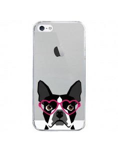 Coque iPhone 5/5S et SE Boston Terrier Lunettes Coeurs...