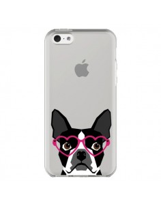Coque iPhone 5C Boston Terrier Lunettes Coeurs Chien...