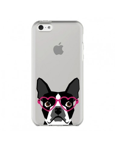 Coque iPhone 5C Boston Terrier Lunettes Coeurs Chien Transparente - Pet Friendly