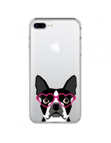 Coque iPhone 7 Plus et 8 Plus Boston Terrier Lunettes Coeurs Chien Transparente - Pet Friendly