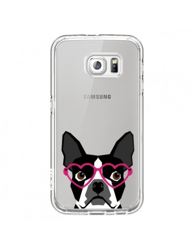 Coque Boston Terrier Lunettes Coeurs Chien Transparente pour Samsung Galaxy S6 - Pet Friendly