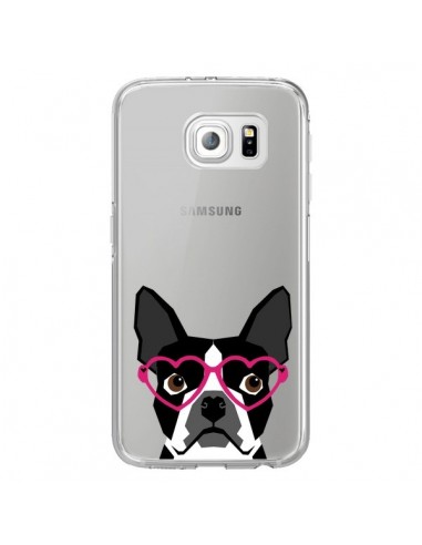 Coque Boston Terrier Lunettes Coeurs Chien Transparente pour Samsung Galaxy S6 Edge - Pet Friendly