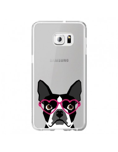 Coque Boston Terrier Lunettes Coeurs Chien Transparente pour Samsung Galaxy S6 Edge Plus - Pet Friendly