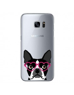 Coque Boston Terrier Lunettes Coeurs Chien Transparente...