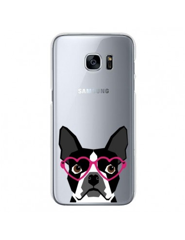 Coque Boston Terrier Lunettes Coeurs Chien Transparente pour Samsung Galaxy S7 - Pet Friendly