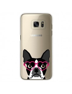 Coque Boston Terrier Lunettes Coeurs Chien Transparente...