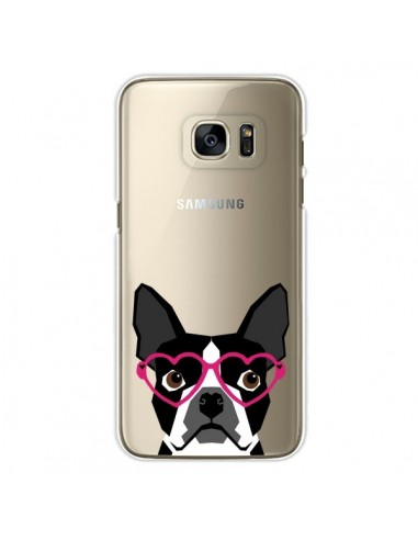 Coque Boston Terrier Lunettes Coeurs Chien Transparente pour Samsung Galaxy S7 Edge - Pet Friendly