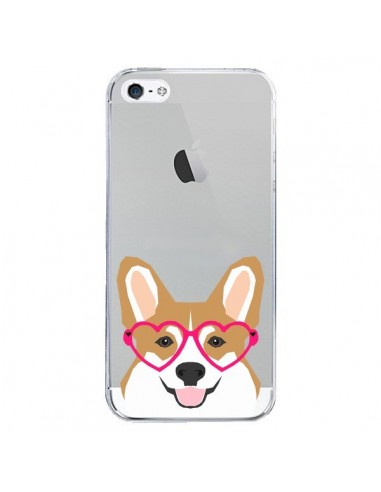 Coque iPhone 5/5S et SE Chien Marrant Lunettes Coeurs Transparente - Pet Friendly