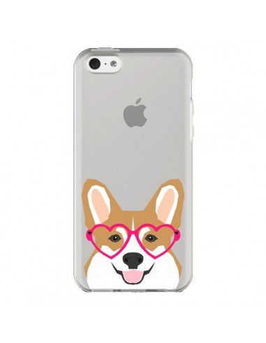 Coque iPhone 5C Chien Marrant Lunettes Coeurs Transparente - Pet Friendly