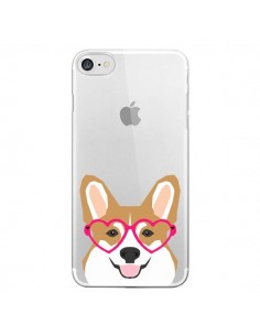 Coque iPhone 7/8 et SE 2020 Chien Marrant Lunettes Coeurs...