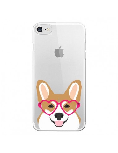 Coque iPhone 7/8 et SE 2020 Chien Marrant Lunettes Coeurs Transparente - Pet Friendly