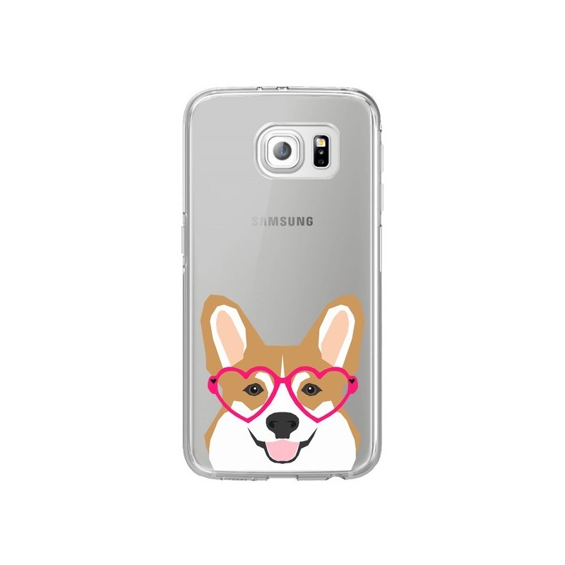 Coque Chien Marrant Lunettes Coeurs Transparente pour Samsung Galaxy S6 Edge - Pet Friendly