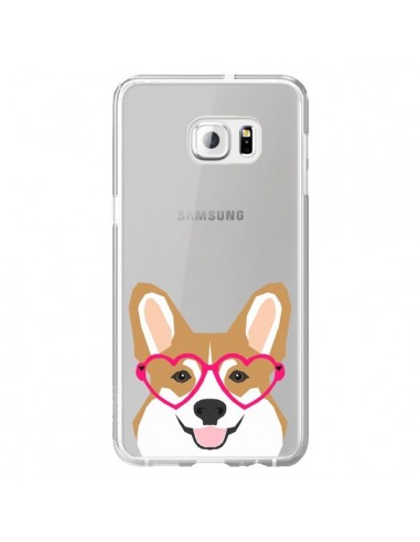 Coque Chien Marrant Lunettes Coeurs Transparente pour Samsung Galaxy S6 Edge Plus - Pet Friendly