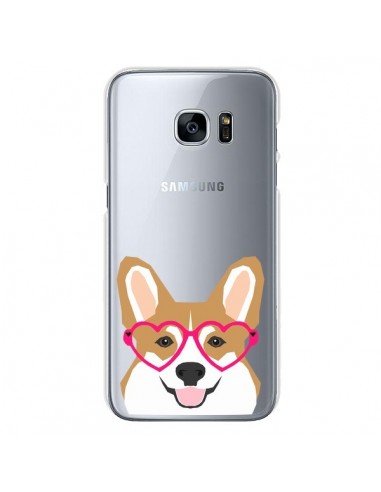 Coque Chien Marrant Lunettes Coeurs Transparente pour Samsung Galaxy S7 - Pet Friendly