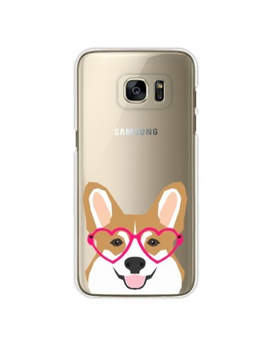 Coque Chien Marrant Lunettes Coeurs Transparente pour Samsung Galaxy S7 Edge - Pet Friendly