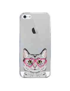 Coque iPhone 5/5S et SE Chat Gris Lunettes Coeurs...
