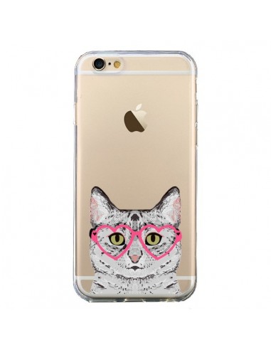 Coque iPhone 6 et 6S Chat Gris Lunettes Coeurs Transparente - Pet Friendly