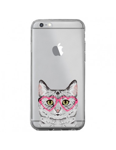 Coque iPhone 6 Plus et 6S Plus Chat Gris Lunettes Coeurs Transparente - Pet Friendly