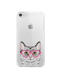 Coque iPhone 7/8 et SE 2020 Chat Gris Lunettes Coeurs...