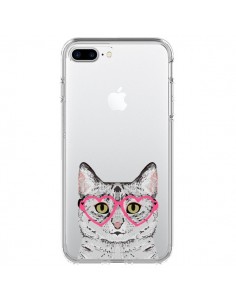 Coque iPhone 7 Plus et 8 Plus Chat Gris Lunettes Coeurs...