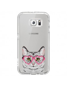 Coque Chat Gris Lunettes Coeurs Transparente pour Samsung...