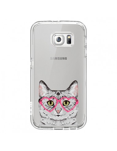 Coque Chat Gris Lunettes Coeurs Transparente pour Samsung Galaxy S6 - Pet Friendly