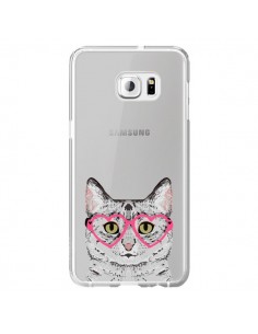 Coque Chat Gris Lunettes Coeurs Transparente pour Samsung...