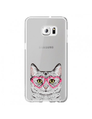 Coque Chat Gris Lunettes Coeurs Transparente pour Samsung Galaxy S6 Edge Plus - Pet Friendly