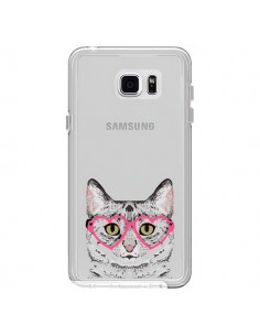 Coque Chat Gris Lunettes Coeurs Transparente pour Samsung...
