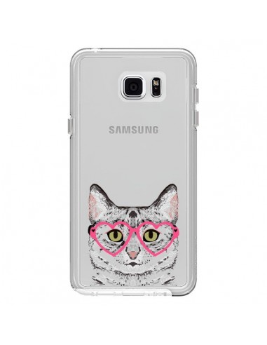 Coque Chat Gris Lunettes Coeurs Transparente pour Samsung Galaxy Note 5 - Pet Friendly