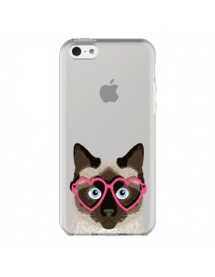 Coque iPhone 5C Chat Marron Lunettes Coeurs Transparente...