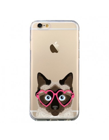 Coque iPhone 6 et 6S Chat Marron Lunettes Coeurs Transparente - Pet Friendly