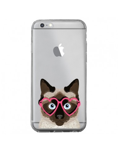 Coque iPhone 6 Plus et 6S Plus Chat Marron Lunettes Coeurs Transparente - Pet Friendly