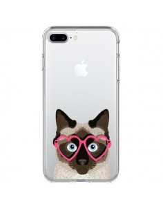 Coque iPhone 7 Plus et 8 Plus Chat Marron Lunettes Coeurs...