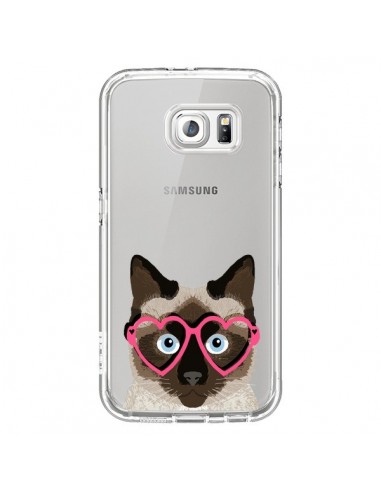 Coque Chat Marron Lunettes Coeurs Transparente pour Samsung Galaxy S6 - Pet Friendly
