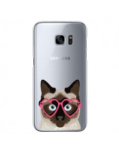 Coque Chat Marron Lunettes Coeurs Transparente pour...