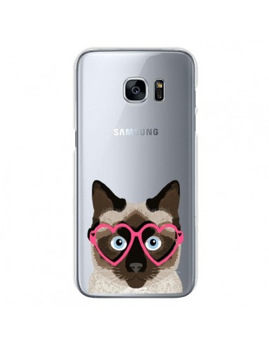 Coque Chat Marron Lunettes Coeurs Transparente...