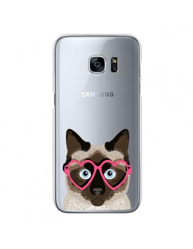 Coque Chat Marron Lunettes Coeurs Transparente pour Samsung Galaxy S7 - Pet Friendly