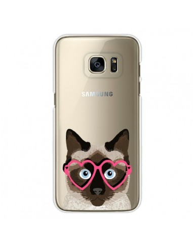 Coque Chat Marron Lunettes Coeurs Transparente pour Samsung Galaxy S7 Edge - Pet Friendly