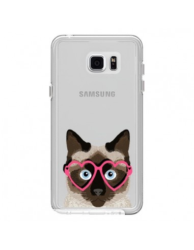 Coque Chat Marron Lunettes Coeurs Transparente pour Samsung Galaxy Note 5 - Pet Friendly
